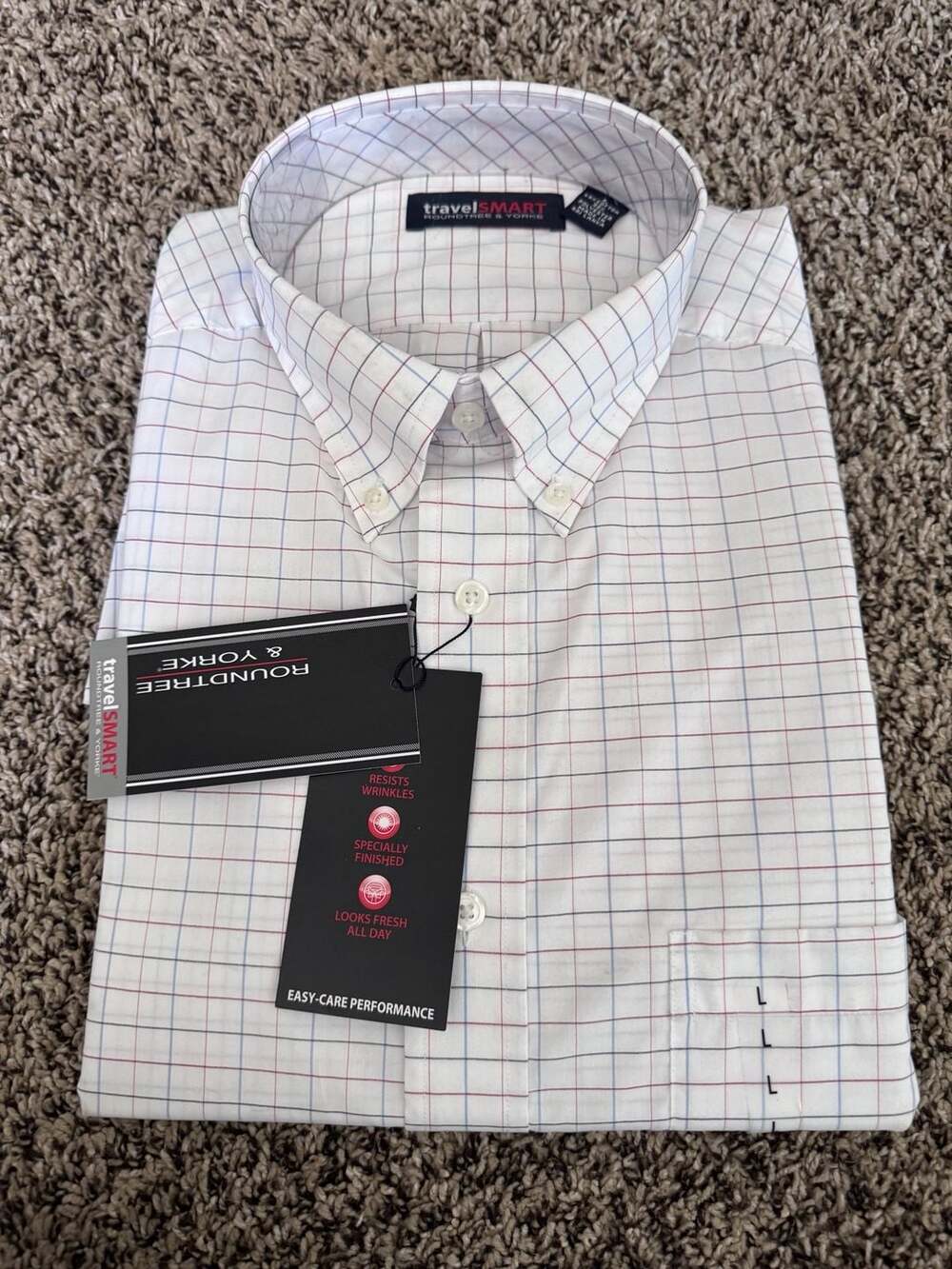 Roundtree & Yorke TravelSmart Easy-Care Windowpane Plaid Button Down Dress Shirt